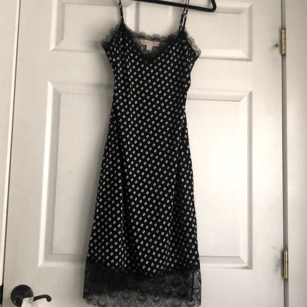 NWOT Michael Kors Lace-Trimmed Printed Stretch-Jersey Dress - Picture 2 of 10